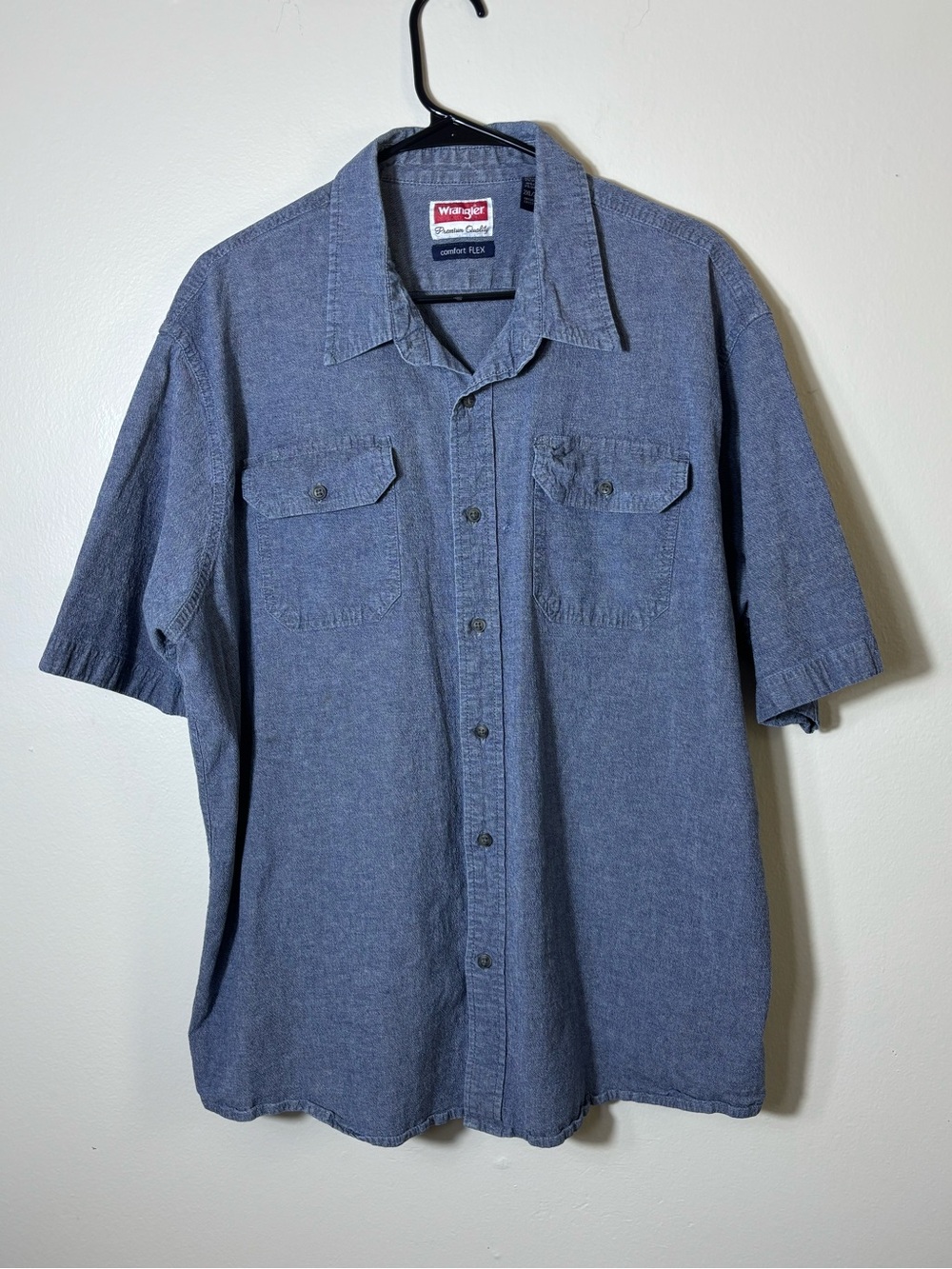 Wrangler Denim Short Sleeve Button Up Men's Shirt with Chest Pockets Size 2XL